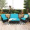 5-Piece Turquoise Rattan Patio Furniture Set with Loveseat, 2 Single Sofas & 2 Ottomans